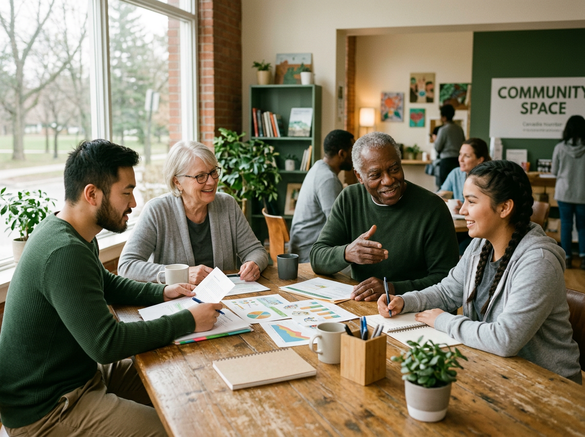 Community members collaborating around a table